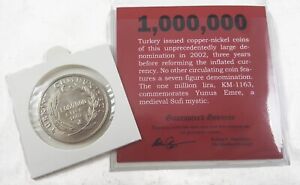 WORLD'S  ONLY 1,000,000 LIRA COIN in Mini Folder w/ COA - 1 Million TURKEY 2002