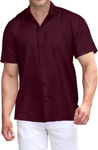 LA LEELA Men's Short Sleeve Button Down Casual Camp Summer Shirt XS Maroon,Plain - Picture 1 of 3