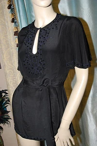 NWOT NANETTE LEPORE BLACK BEADED BLOUSE SZ 2 - Picture 1 of 5