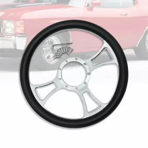 Chrome 14" Billet Aluminum Trinity Steering Wheel w/Half Wrap Black Leather - Foto 1 di 5