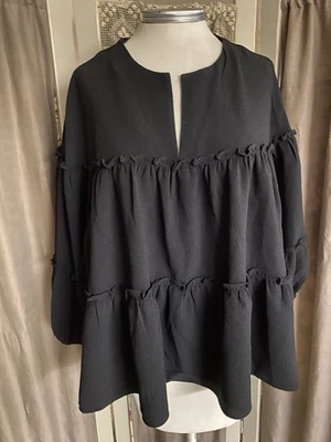 ~Marc New York~ Nuevo con etiquetas XL Andrew Marc Negro Volantes en Niveles Bebé Muñeca Top Manga 3/4 Foto 1 de 4