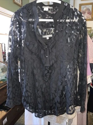 COLECCIÓN NUEVA YORK Blusa Negra Semi Transparente de Encaje con Cami a Juego Talla L Usada en Excelente Condición Foto 1 de 4