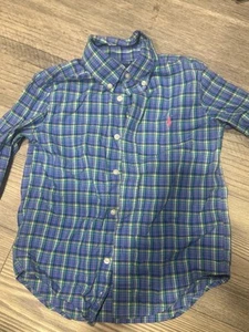 Size 4 - Boys Polo Ralph Lauren Long Sleeve Button Up Blue Green Stripes - Picture 1 of 5