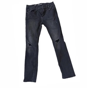 GAP Boys Black Skinny Distressed Jeans Sz 12 Husky Soft Denim Elastic waist belt - Picture 1 of 14