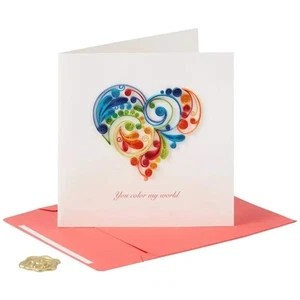 Tarjeta de felicitación de aniversario de lujo - corazón arco iris acolchado - Imagen 1 de 4