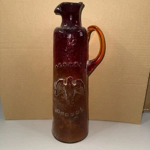 Vintage Kanawha Amberina Glass Handle Pitcher Vase Patriotic Eagle and Stars 12” - Picture 1 of 5