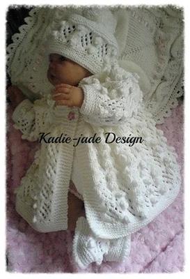 Baby Knitting Pattern #97 - 3 Piece Matinee coat, Hat & Boot Set  Baby 0-3m/3-6m - Image 1 of 2
