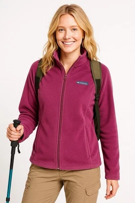 Куртка женская Columbia средняя фиолетовая на молнии флисовые карманы для походов на открытом воздухе теплая - Изображение 1 из 4