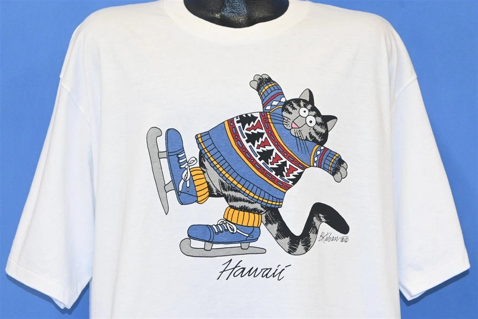 De colección Años 90 B KLIBAN FAT CAT PATINAJE SOBRE HIELO CAMISAS LOCAS HAWAII DEADSTOCK Camiseta XL Foto 1 de 4