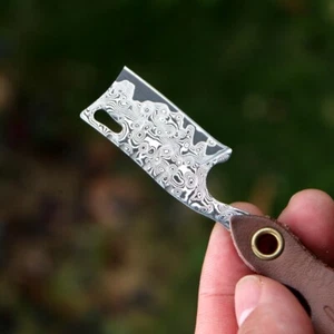 Razor Damascus Pocket Knife Foldable Blade EDC Tools Survival Keychain Pendant - Picture 1 of 7