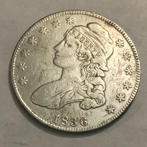 1836 lettered edge Capped Bust silver US half dollar, VF-XF, old cleaning. #nnd2 Cover