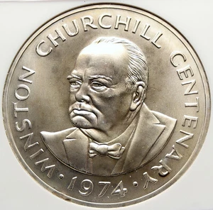 1974 TURKS & CAICOS UK WINSTON CHURCHILL Old Silver 20 Crown Coin NGC i106319 - Picture 1 of 5