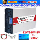 5000W 8000W Max 12V 24V 48V to 220V Pure Sine Wave Power Inverter LCD USB Port