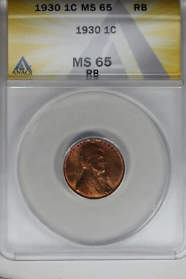 1930   .01   ANACS   MS 65 RB    Lincoln Head Cent, Lincoln One Cent - Image 1 of 4