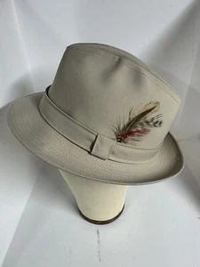 Stetson Mallory Hat Size Medium Fedora Beige 7 - 7 1/8 With Feather Vintage VTG - Picture 1 of 6