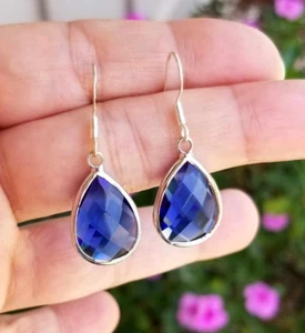 Orecchini argento sterling zaffiro blu orecchini zaffiro cristallo australiano - Foto 1 di 6