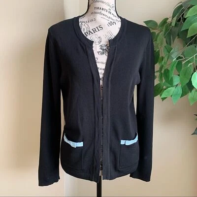 Cárdigan Kate Hill Vintage Cierre Cierre Azul Detalle Lazo Negro Talla M Foto 1 de 4