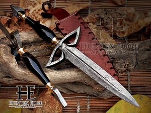 HUNTEX Handmade Damascus Blade Slek Raisin Handle Gorgeous Viking Quillon Dagger - Picture 1 of 16