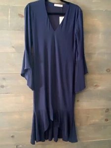 St. Studio Dress Size L Navy Ruffle NWT v neck layered sleeves 12” lower rufflle - Picture 1 of 14