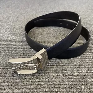 Cintura HM da uomo 32 pelle scamosciata nera fibbia quadrata argento reversibile - Foto 1 di 13