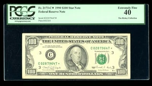 DBR 1990 $100 FRN STAR Philadelphia Fr. 2173-C* PCGS XF-40 Serial C02879647* - Picture 1 of 2