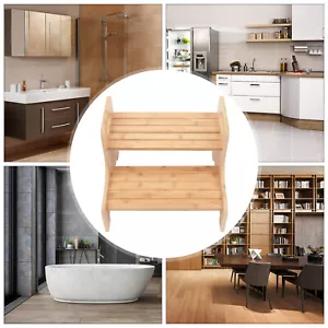 High Beds Bed Steps For Adults Two Step Stool Stair Ladder Bamboo Kitchen Home - Picture 1 of 11