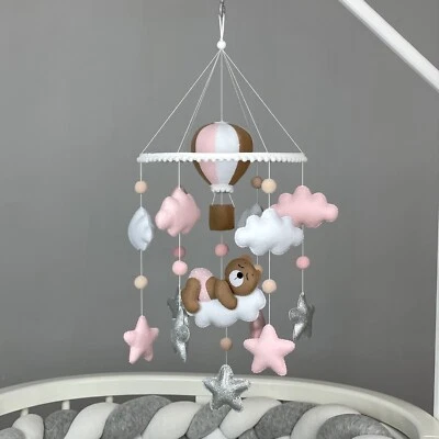 Berço móvel urso bebê balão berçário feltro móvel bebê menina tema berçário - Imagem 1 de 4