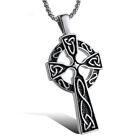 Mens Stainless Steel Irish Celtic Knot Cross Pendant Necklace Silver Men