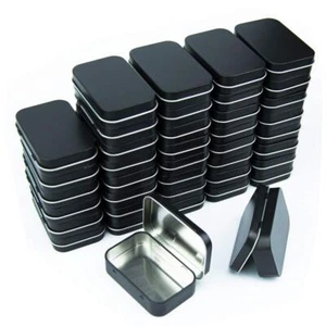 Metal Rectangular Empty Hinged Tins - Black Mini Portable Box Containers Smal... - Picture 1 of 7