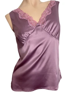 NWT $265 Trixi Schober Blouse 10 Lavender V-Neck w Lace  Slvless Side Zip Satin - Picture 1 of 10