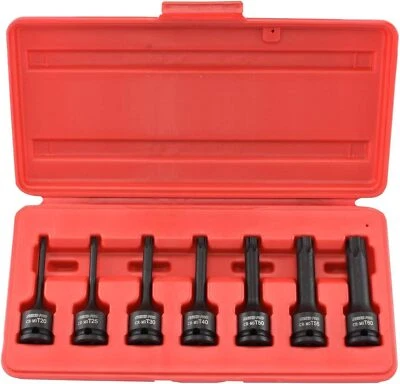 3/8” Drive Torx Star Driver Bit Socket Set 7 Piece T20 to T60, 3” Length, Cr-Mo Foto 1 de 4