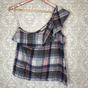 Anthropologie Cloth & Stone Womens One Shoulder Top Tank Plaid NWOT Sz Small - Picture 1 of 6
