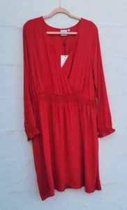 Junarose Vero Moda Womens Dress 16 Red Mini Wrap Long Sleeve V Neck Flowy NWT - Picture 1 of 12