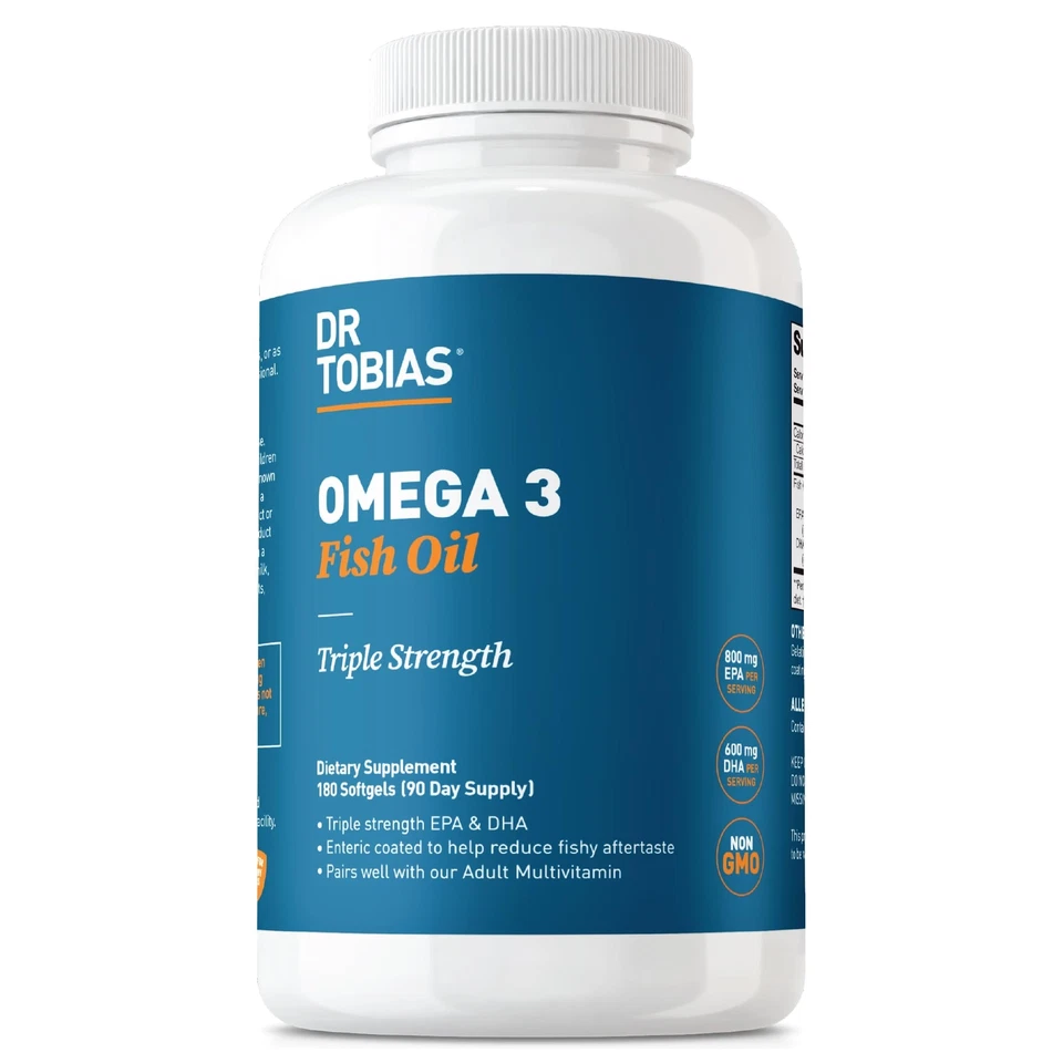 Dr. Tobias Omega 3 Fish Oil Triple Strength 90 Day Supply 180 Softgels