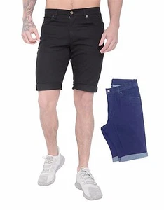 DeMina dünne Stretchshorts für Herren schmale Passform schwarz & Denim Turn Up Shorts LUKE - Bild 1 von 8