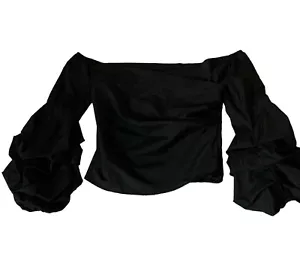 Fashion Nova CAMICIA DONNA nera spalle scoperte crop top manica a sbuffo taglia L - Foto 1 di 12