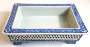 Chinesische Bonsaischale Rechteckig Baum Blau Weiß Porzellan Antik - Bild 1 von 15