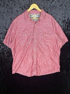 Woolrich Button Up Shirt Mens 2XL Red Cotton Chambray Short Sleeve Pockets - Picture 1 of 5