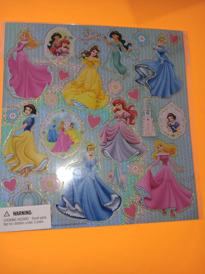 Disney Princess Holographic Sticker Sheet Ariel Belle Cinderella Aurora Jasmine - Image 1 of 1