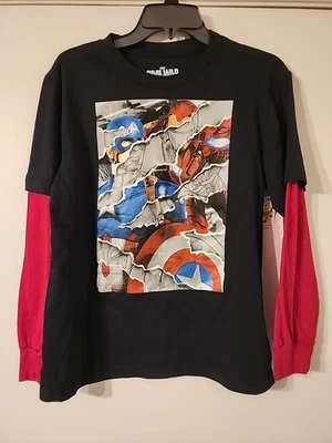 NEW Marvel Captain America Iron Man Civil War Boys Black Graphic Shirt Top Sz XL - Image 1 of 4