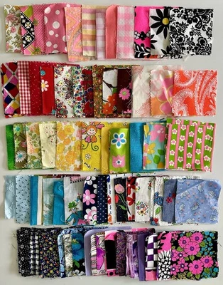 175+ LOT OF VTG 1970s 4.5" Quilt Block Squares Patterned Cotton Misc. Fabrics - Image 1 of 4