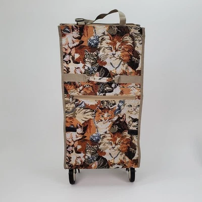 Vintage Rolling Folding Storage Shopping Tapestry Tote Case Bag 70s travel Cats - Image 1 of 4