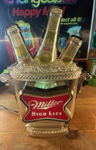 Vintage MILLER HIGH LIFE Bier FLASCHEN im EISKÜBEL Bar Leuchtschild schön funktioniert - Bild 1 von 12