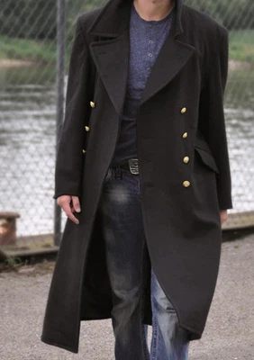 Oficial del Ejército Alemán Bundeswehr Armada Abrigo Largo de Invierno Lana Negro - Imagen 1 de 2