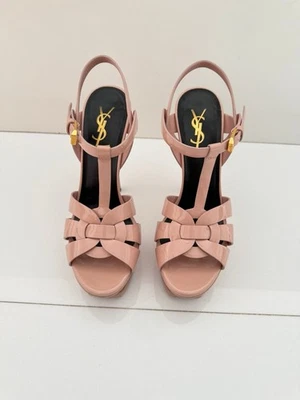 SAINT LAURENT Pale Pink Nude Patent Leather Tribute Platform Heels 37/7 - Image 1 of 4