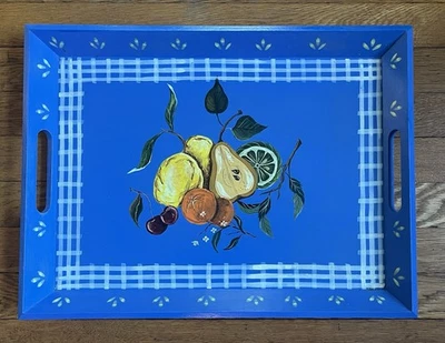 Tracy Porter Stonehouse Farm Goods Hand Painted 18" x 13 1/2" Wood Tray Fruits - Image 1 of 3