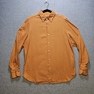 Finamore 1925 Napoli Shirt Men's Sz L Button Up Herringbone Cotton Orange Italy - Picture 1 of 12