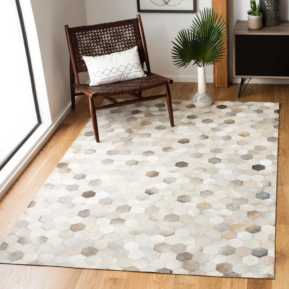 Studio Leather Collection 3' x 5' marfim/cinza STL217A feito à mão meados do século Mod... - Imagem 1 de 4