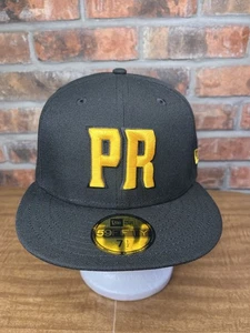 New Era Puerto Rico PR 59fifty 7 1/2 FBPR Black Yellow 21 Logo Baseball Hat - Picture 1 of 7