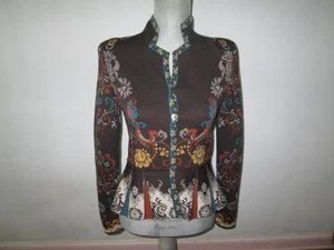 IVKO Brown Floral Intarsia Button-Up Pleated Peplum Cardigan Sweater Size 36 - Picture 1 of 5